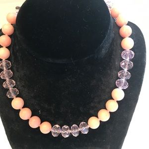 Coral Beads and Pink Crystal Necklace NWT